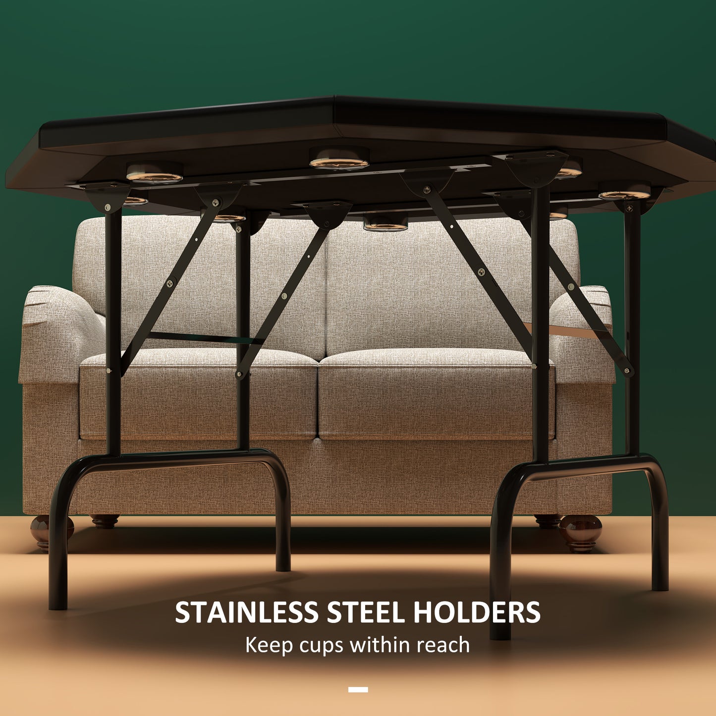 8 Player Foldable Poker Table with Cup Holders, Green