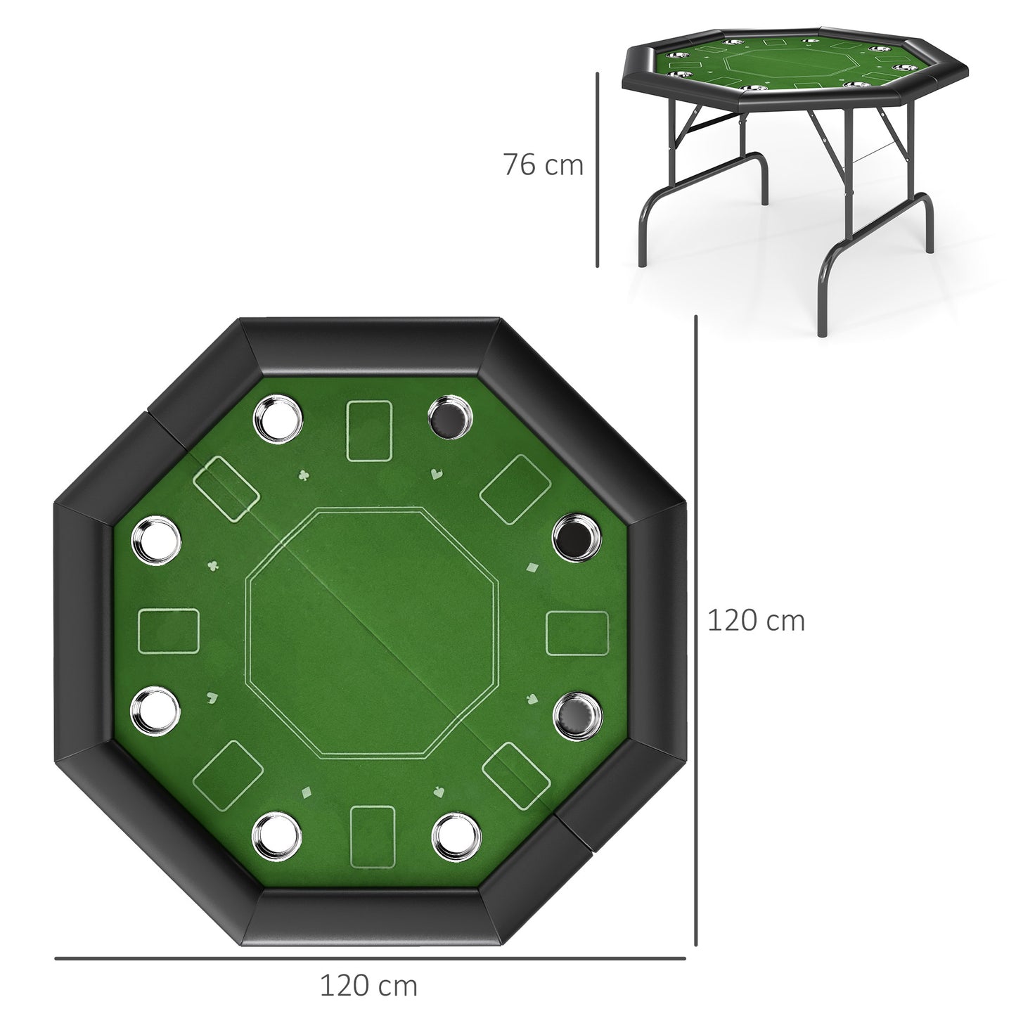 8 Player Foldable Poker Table with Cup Holders, Green