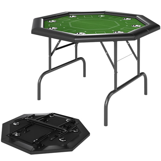 8 Player Foldable Poker Table with Cup Holders, Green