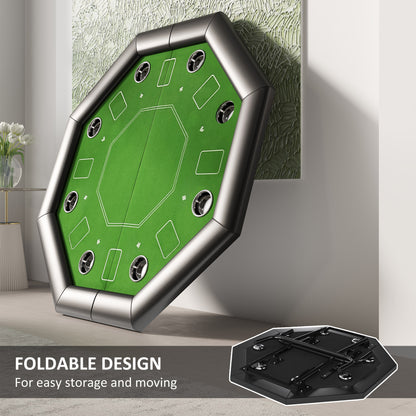 8 Player Foldable Poker Table with Cup Holders, Green