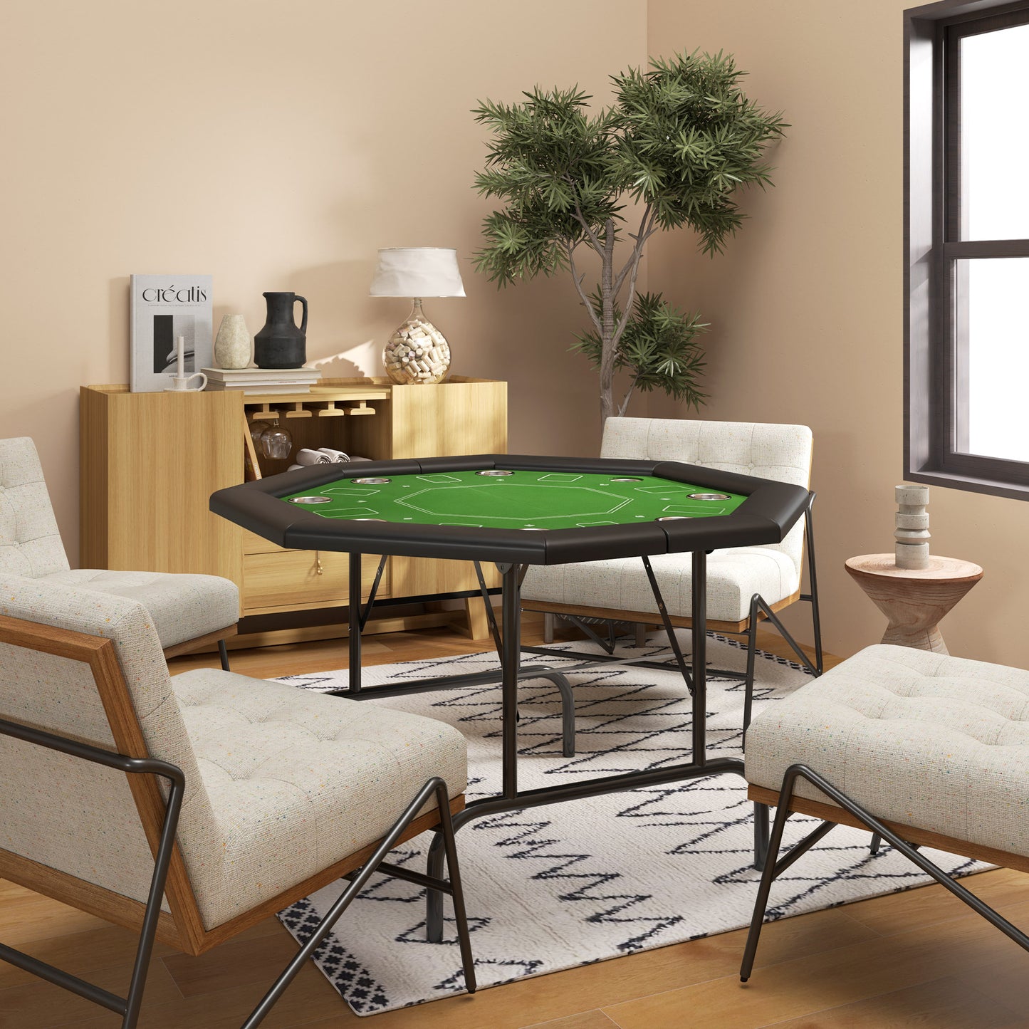 8 Player Foldable Poker Table with Cup Holders, Green