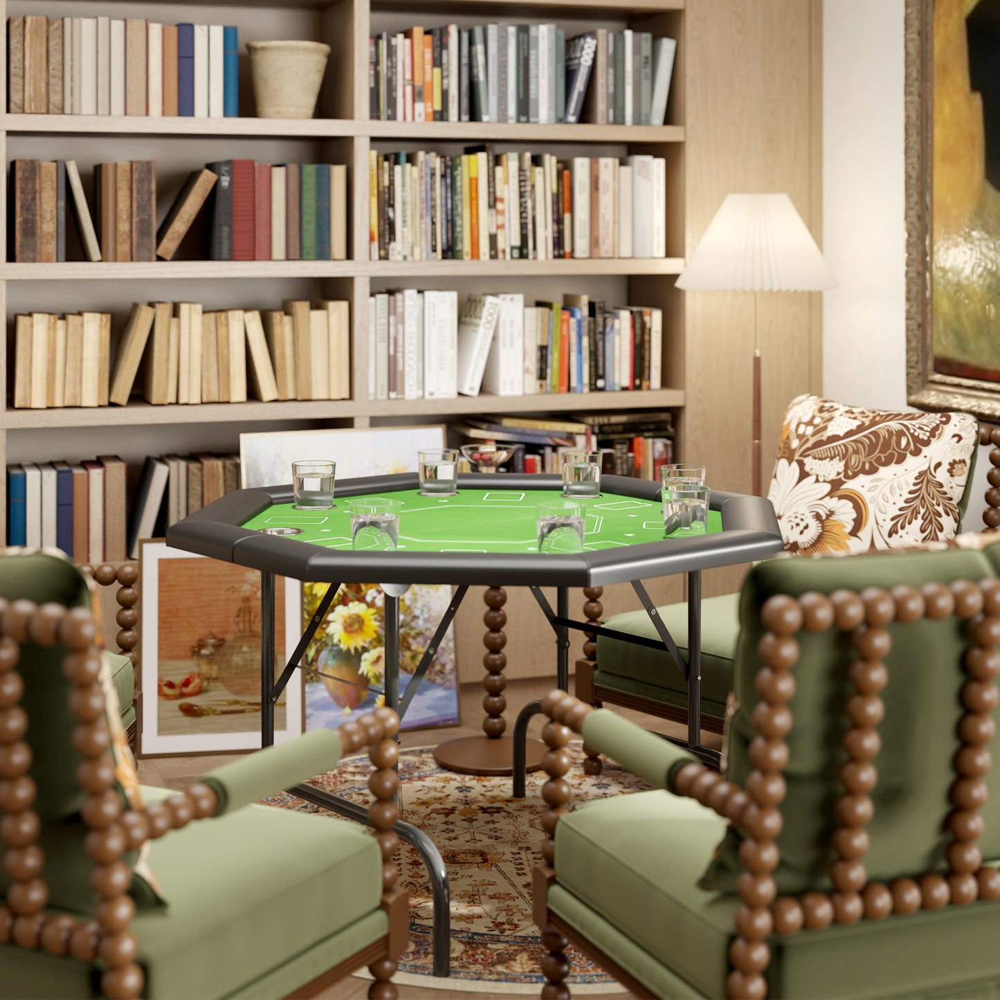 8 Player Foldable Poker Table with Cup Holders, Green