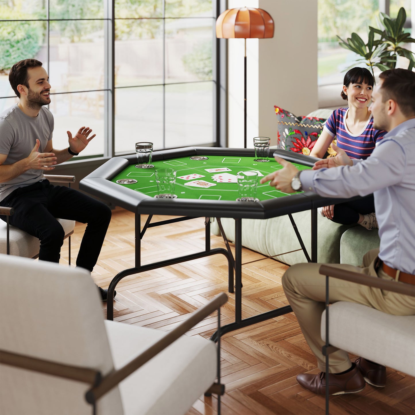 8 Player Foldable Poker Table with Cup Holders, Green