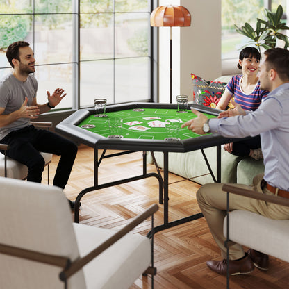 8 Player Foldable Poker Table with Cup Holders, Green