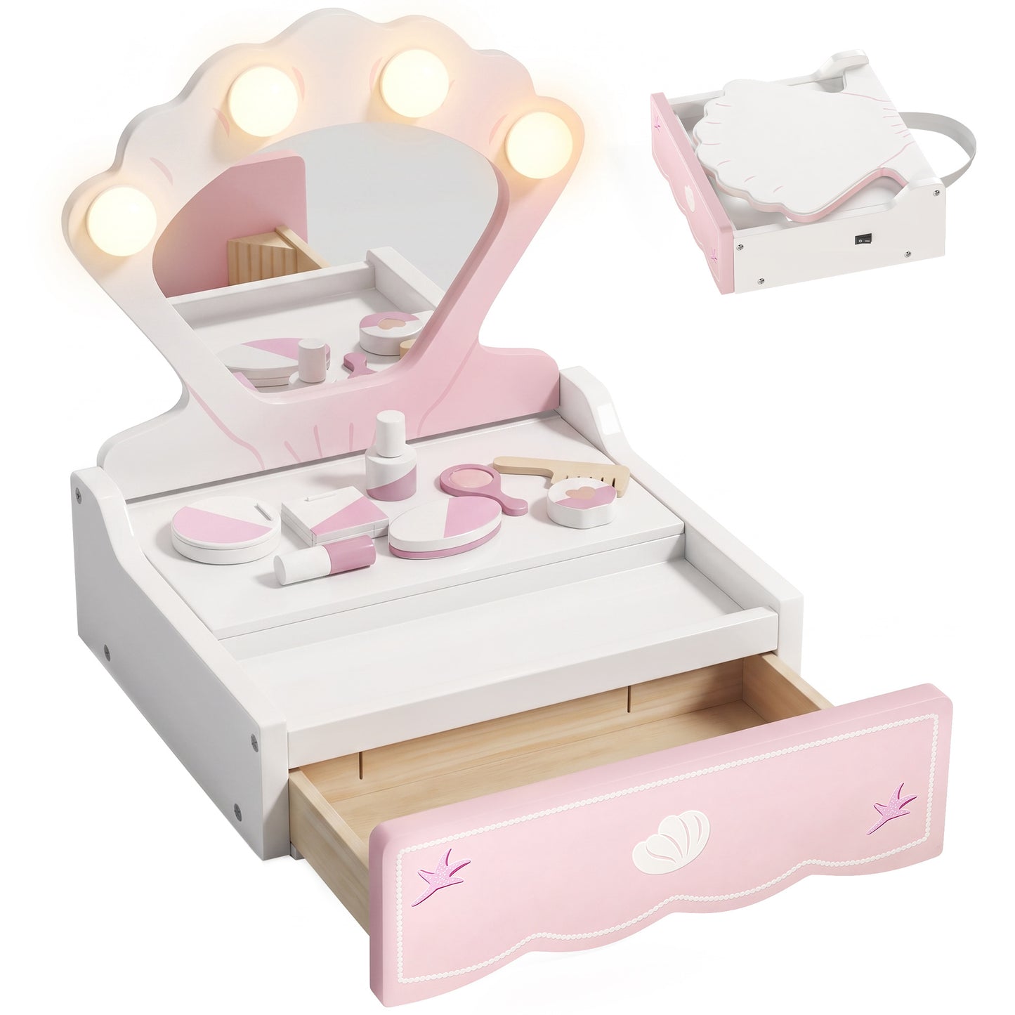 Kids Dressing Table, Portable Dressing Table with Lights