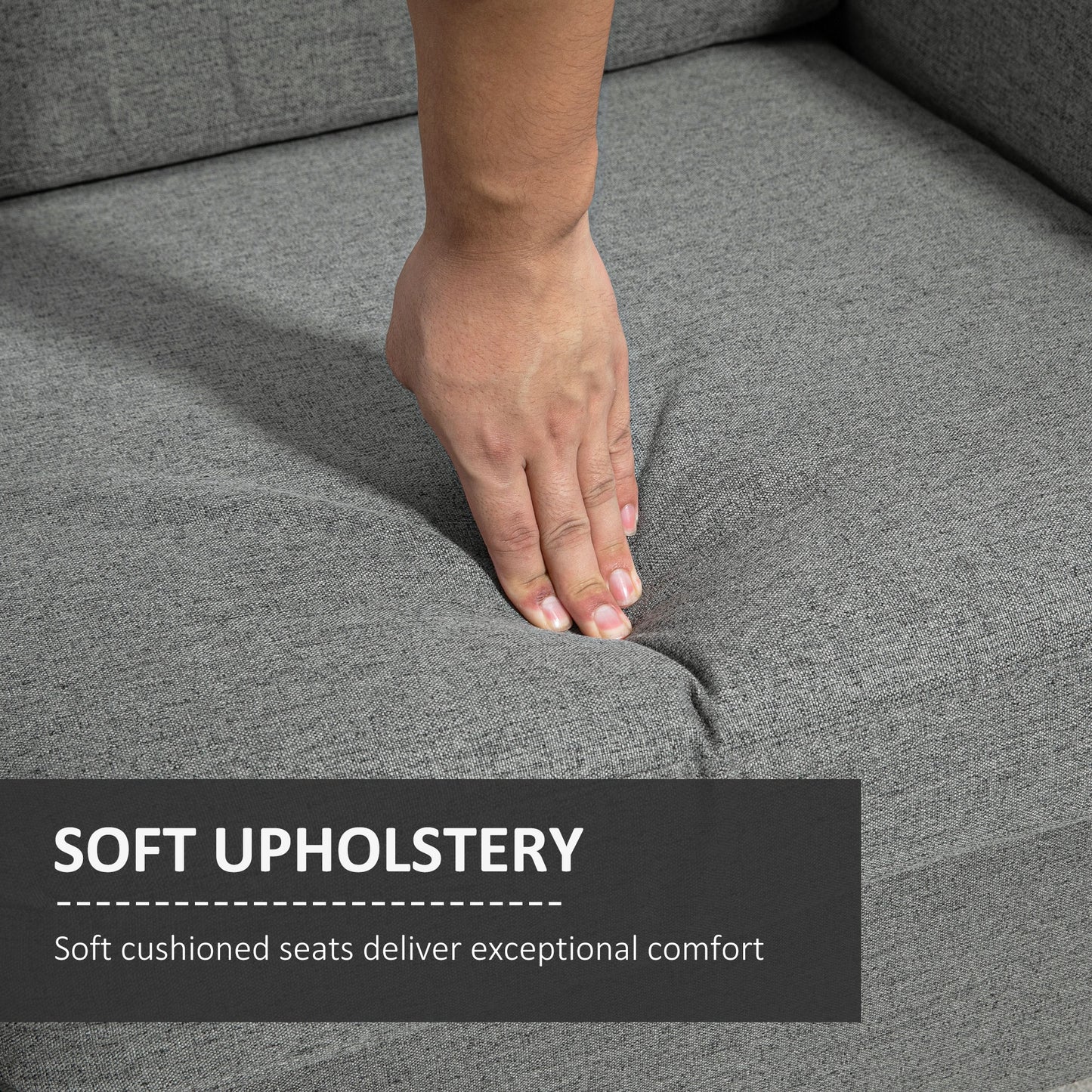 Double Seat Sofa Linen Upholstery Loveseat Couch w/ Armrests, Grey