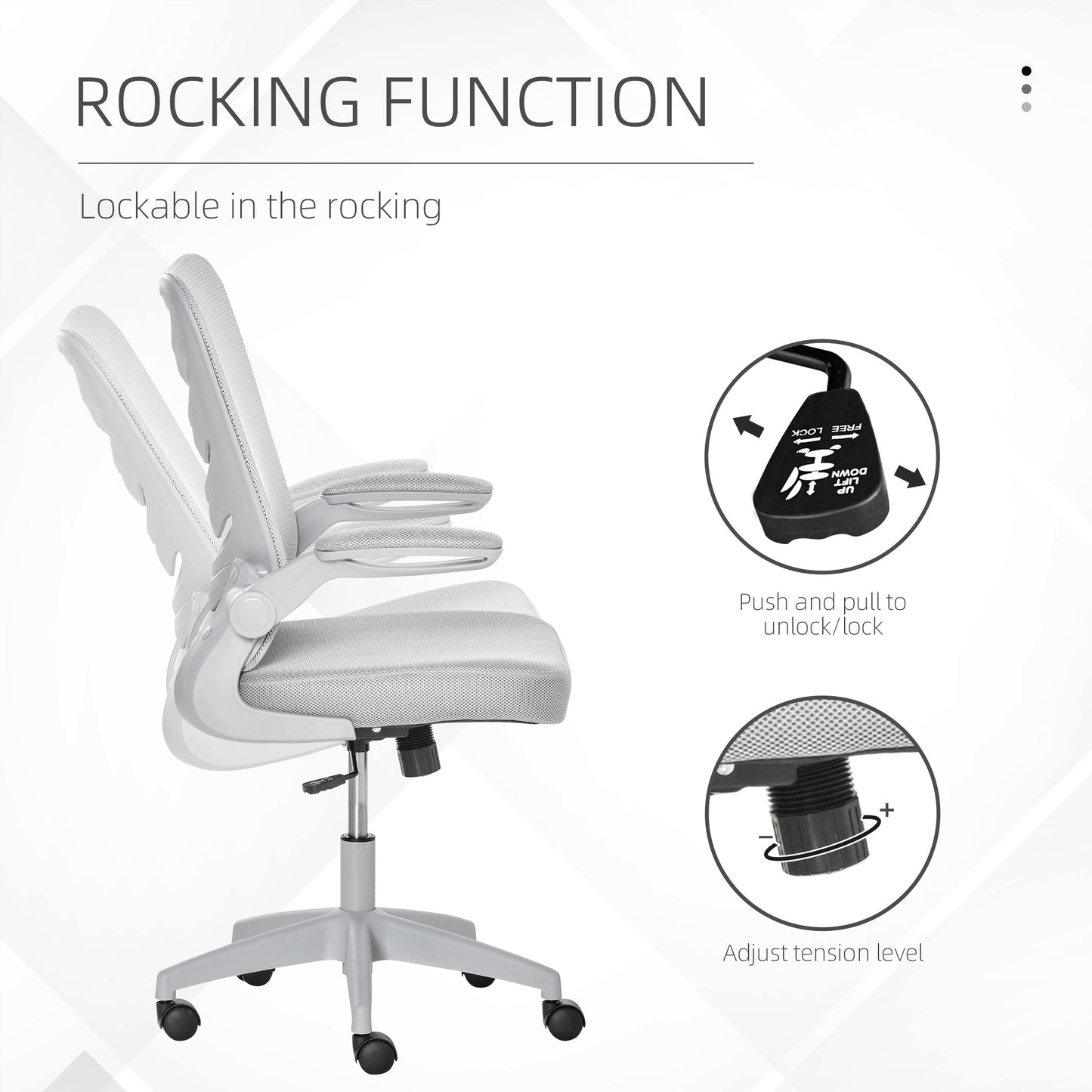 Mesh Office Chair for Home Swivel Task Desk Chair with Lumbar Back Support, Flip-Up Arm, Adjustable Height, Grey