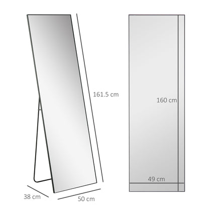 50 x 161.5cm Full Length Mirror, Aluminium Alloy Framed Rectangular Full Body Mirror with Tempered Glass, Floor Standing or Wall Hanging for Bedroom, Living Room, Cloakroom, Black