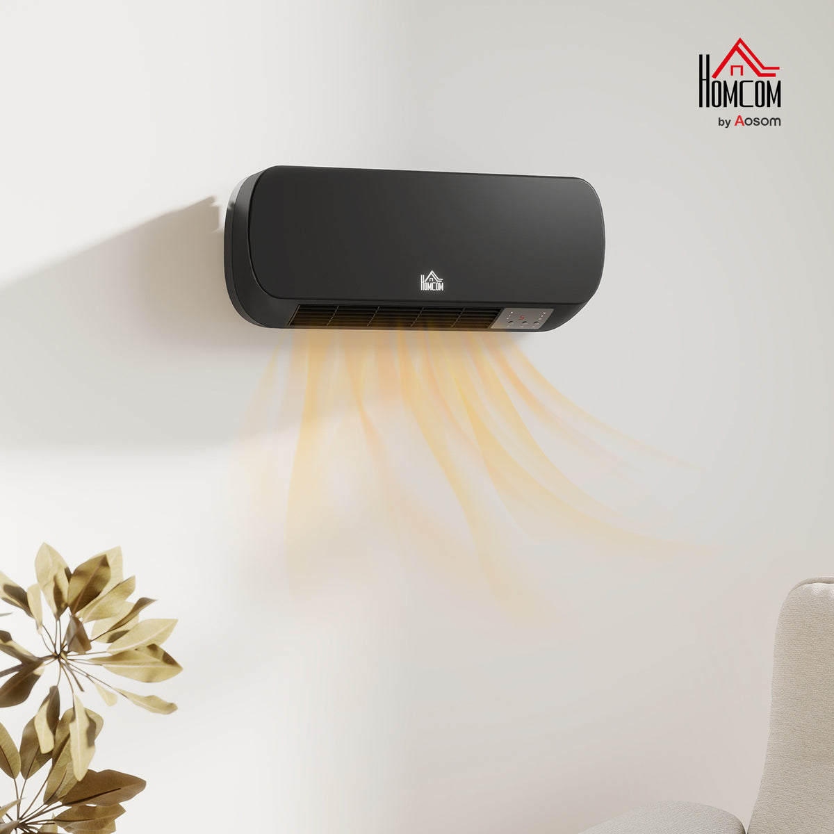 Wall Mounted Electric Heater with Timer Overheat Protection Black