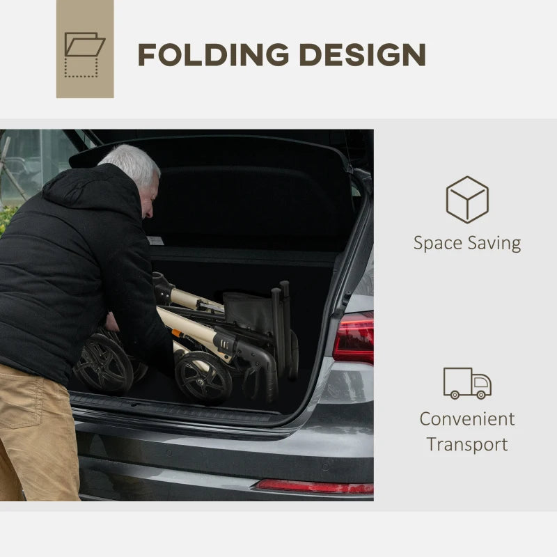 Folding Rollator with Cane Holder, Adjustable Handle Height
