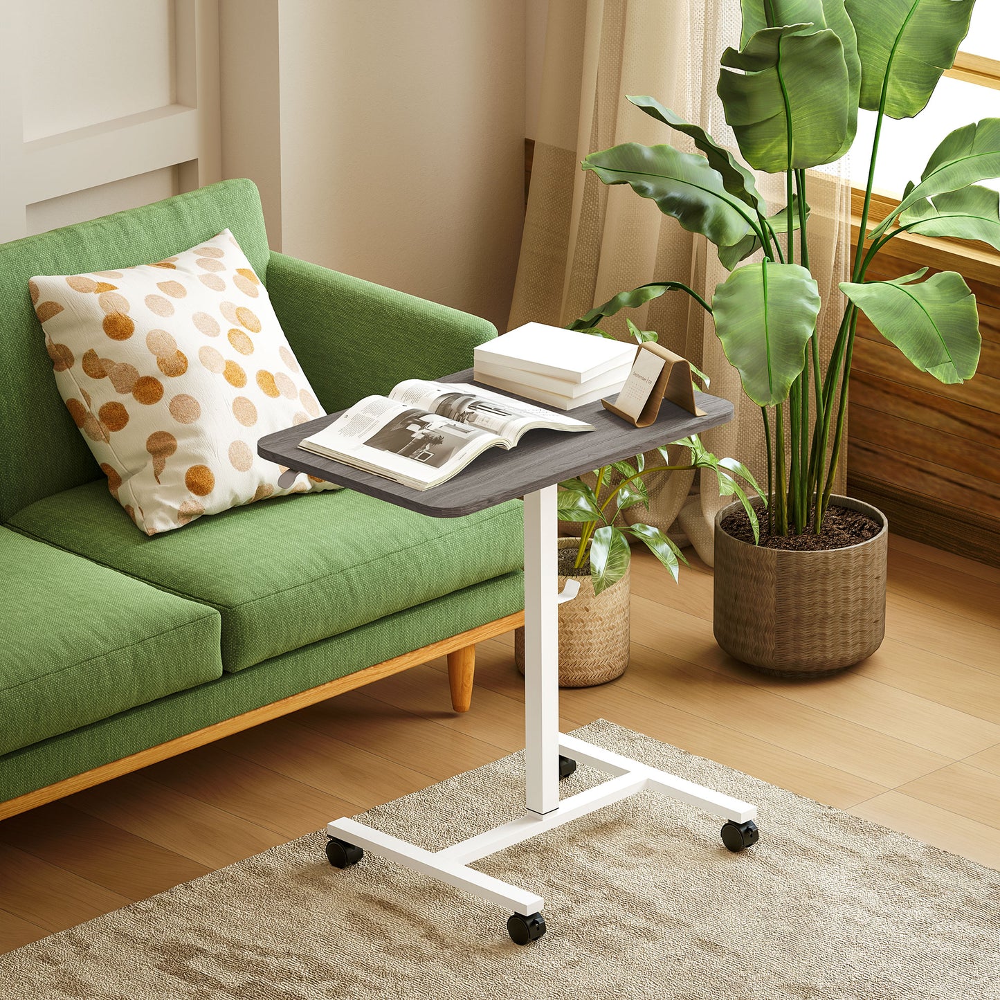 Standing Desk Mobile Overbed Table w/ Wheels for Home Office Grey