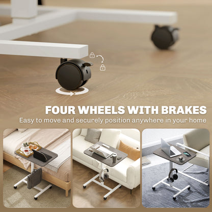 Standing Desk Mobile Overbed Table w/ Wheels for Home Office Grey