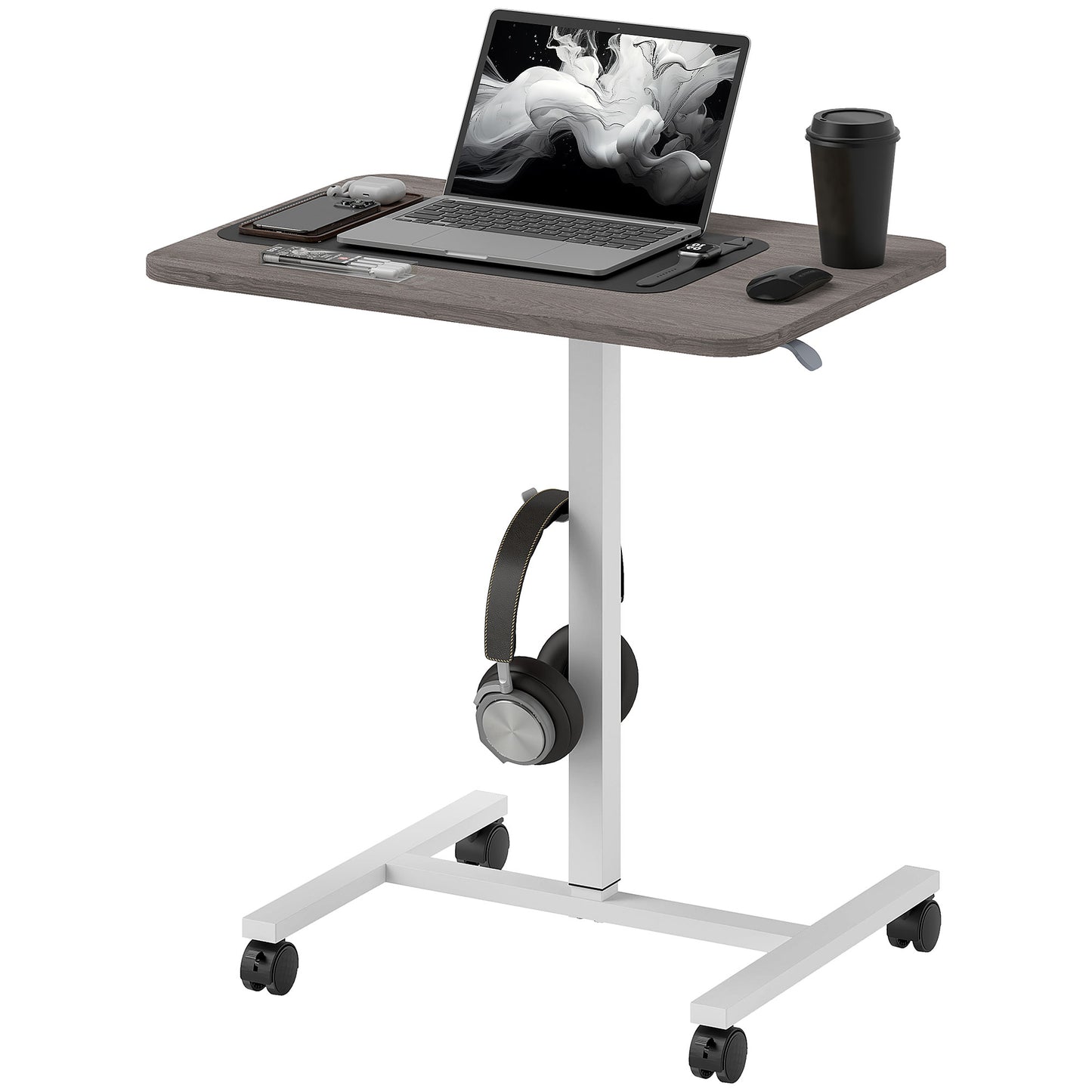 Standing Desk Mobile Overbed Table w/ Wheels for Home Office Grey