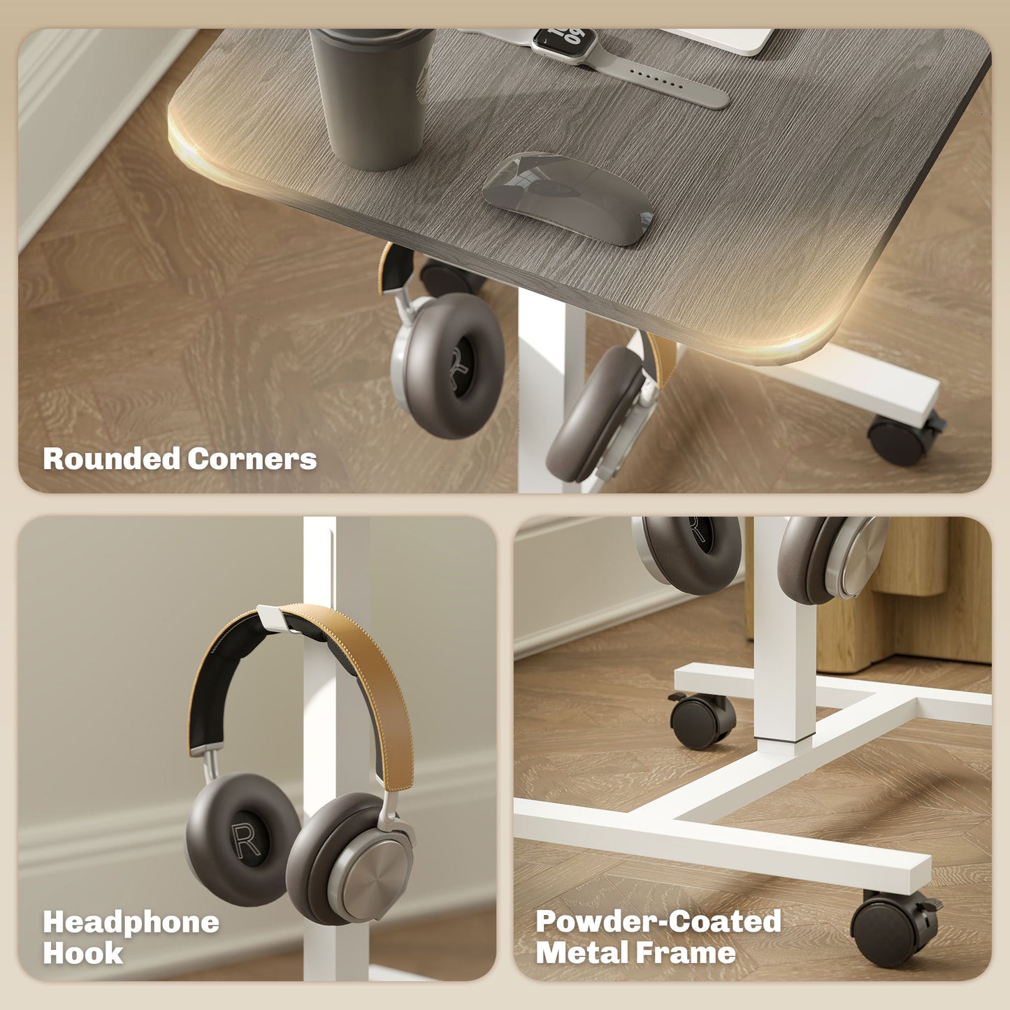 Standing Desk Mobile Overbed Table w/ Wheels for Home Office Grey