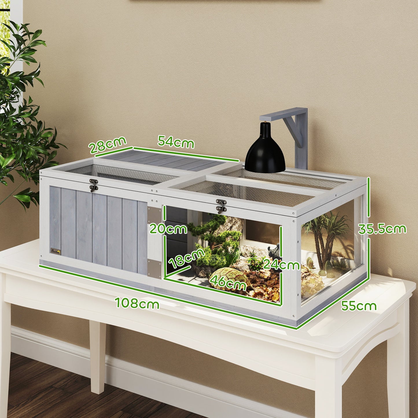 Wooden Tortoise House with Lamp Holder, Clear Windows