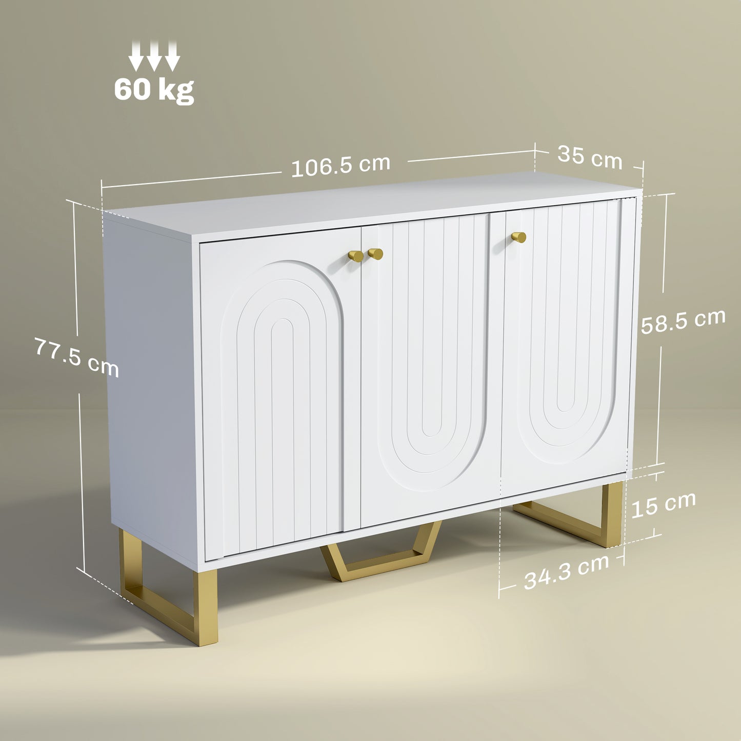 Sideboard with Adjustable Shelves & Doors for Living Room, White
