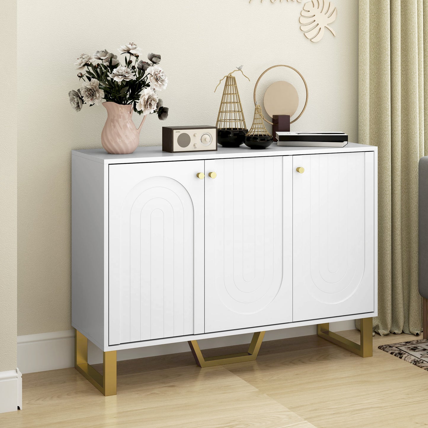 Sideboard with Adjustable Shelves & Doors for Living Room, White