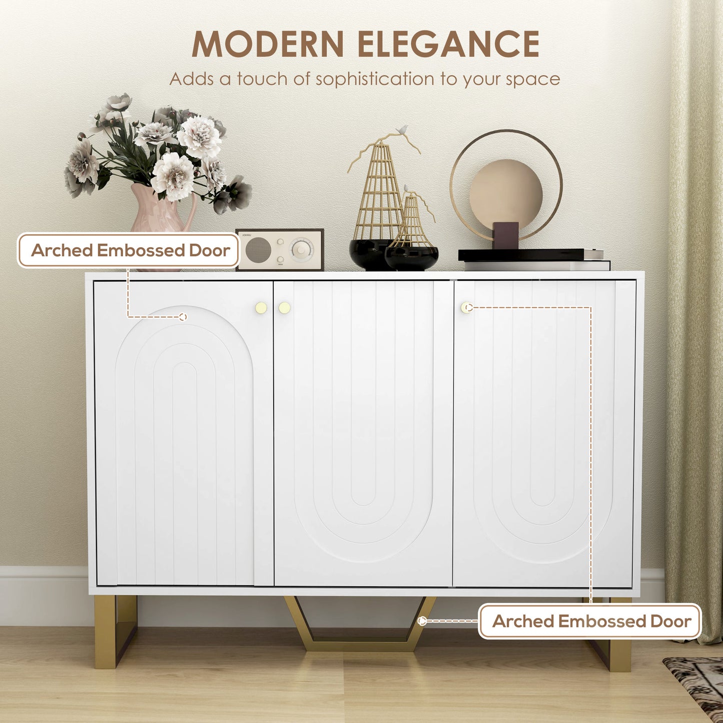 Sideboard with Adjustable Shelves & Doors for Living Room, White