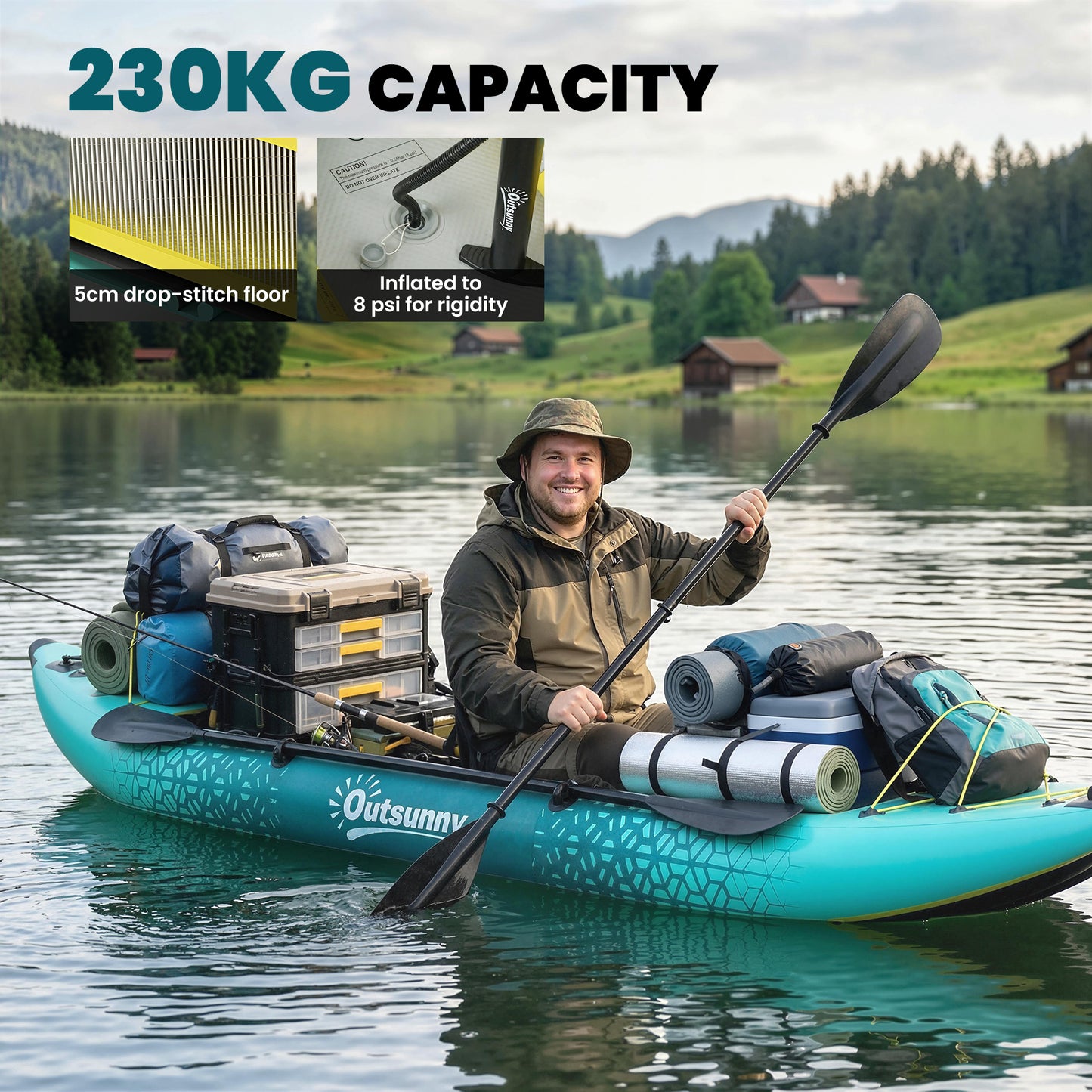 2.5' Inflatable Kayak 2-person Sit on Canoe with Paddles Blue