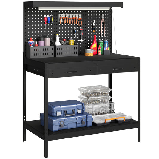 110 cm Workbench with Pegboard and LED Light, 272 kg Load Capacity