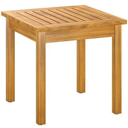 Garden Table, Outdoor Side Table with Slatted Tabletop, Adjustable Foot Pads, Solid Acacia Wood for Indoor Outdoor, Living Room, Balcony, Natural Wood
