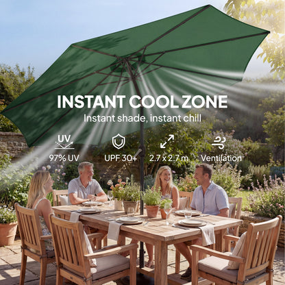 2.7 m Garden Parasol Umbrella with Cross Base, Sandbag, Green