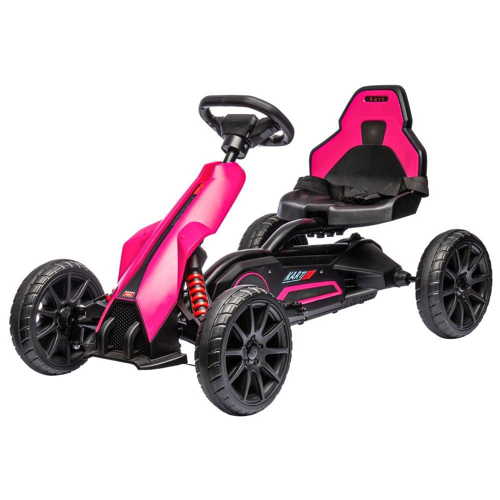 12V Electric Go Kart for Kids, Ride-On Racing Go Kart w/ Forward Reversing, Rechargeable Battery, 2 Speeds, for Kids Aged 3-8, Pink