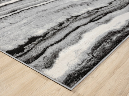 Obsidian Modern Low Pile Area Rug - Coast Waves Abstract Design