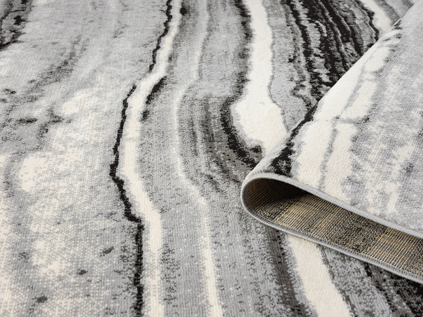 Obsidian Modern Low Pile Area Rug - Coast Waves Abstract Design