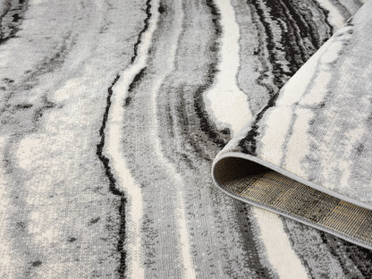 Obsidian Modern Low Pile Area Rug - Coast Waves Abstract Design