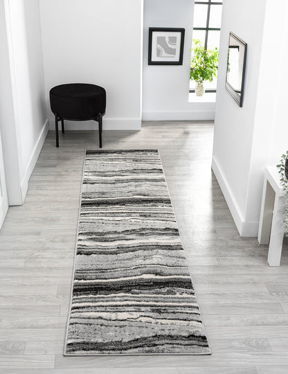 Obsidian Modern Low Pile Area Rug - Coast Waves Abstract Design
