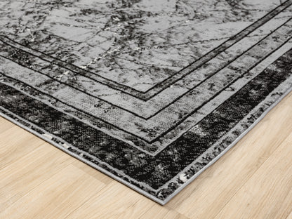 Obsidian Modern Low Pile Area Rug - Frame Abstract Design