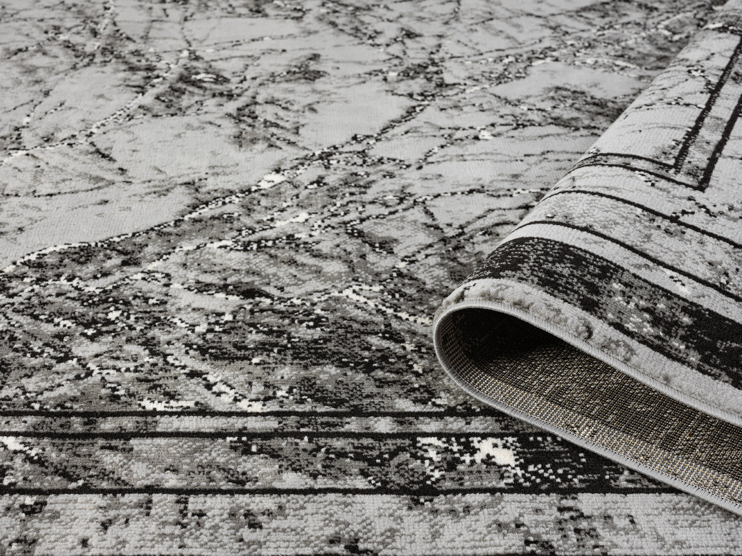 Obsidian Modern Low Pile Area Rug - Frame Abstract Design