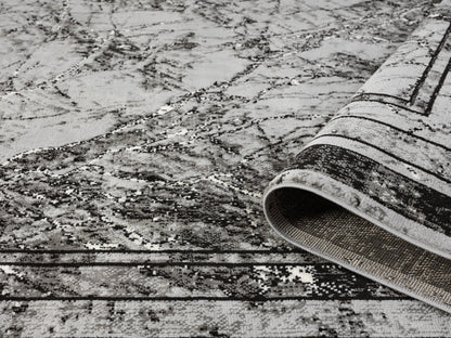 Obsidian Modern Low Pile Area Rug - Frame Abstract Design