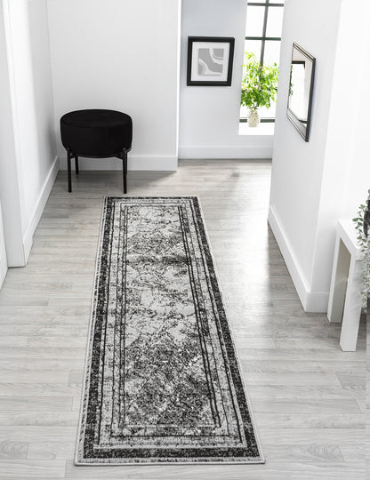 Obsidian Modern Low Pile Area Rug - Frame Abstract Design