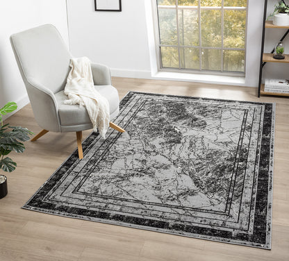 Obsidian Modern Low Pile Area Rug - Frame Abstract Design