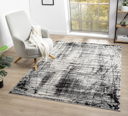 Obsidian Modern Low Pile Area Rug - Oblique Abstract Design
