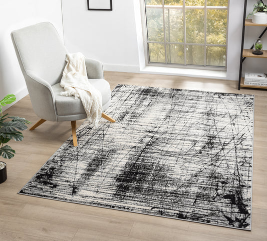 Obsidian Modern Low Pile Area Rug - Oblique Abstract Design
