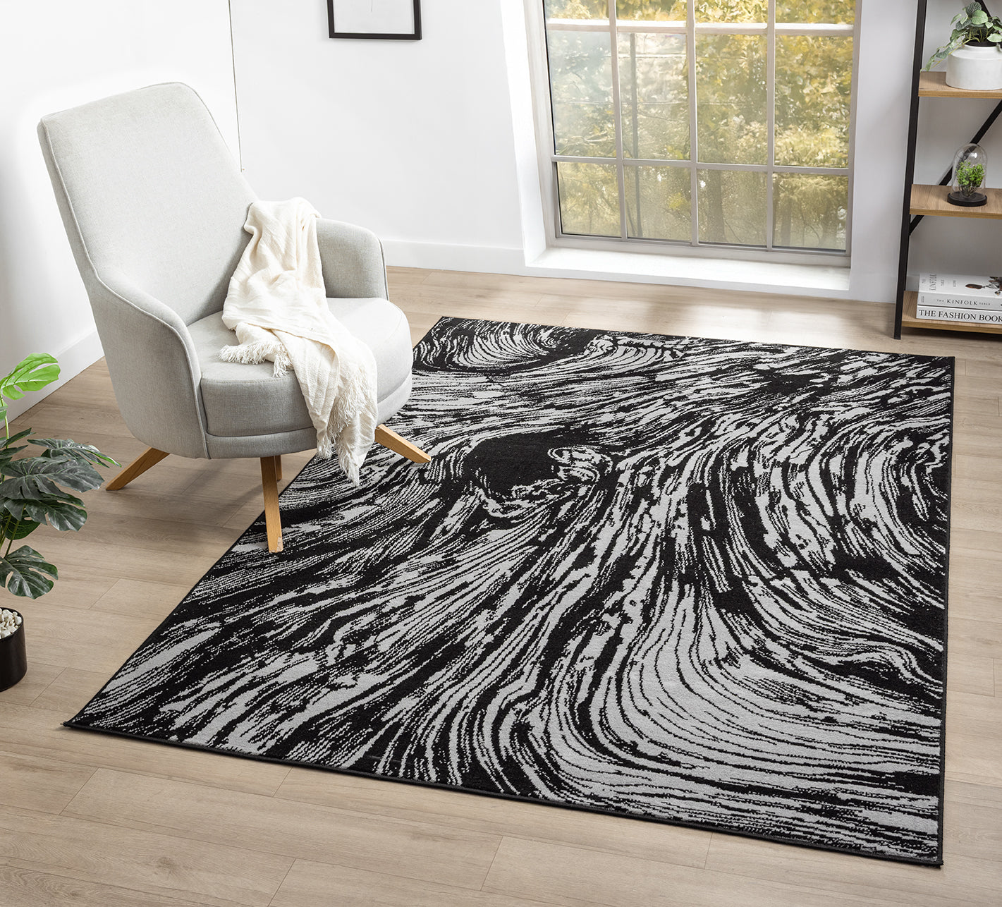 Obsidian Modern Low Pile Area Rug - Whirlpool Design