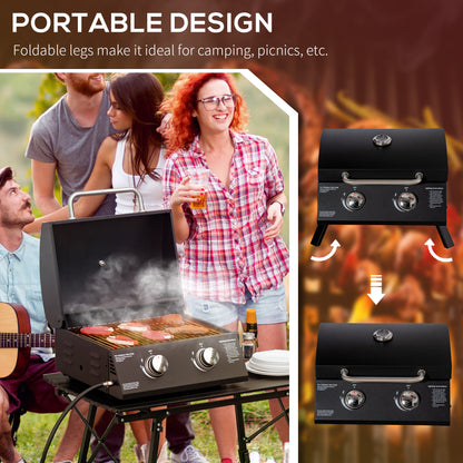 Portable Tabletop Gas BBQ Grill Barbecue w/ 2 Burner Lid Thermometer