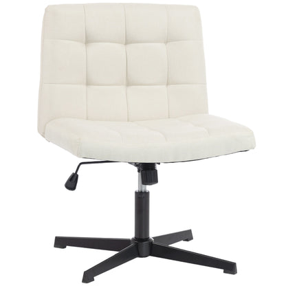 Armless Office Chair, Cross Legged Vanity Chair with Wide Seat, Beige