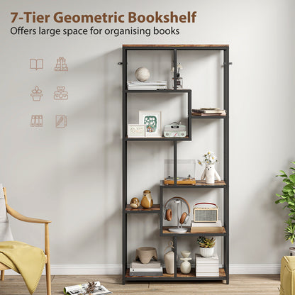 Industrial Bookcase 7-Tier Bookshelf Shelving Unit Rustic Brown Black