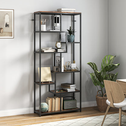 Industrial Bookcase 7-Tier Bookshelf Shelving Unit Rustic Brown Black