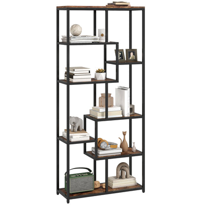 Industrial Bookcase 7-Tier Bookshelf Shelving Unit Rustic Brown Black