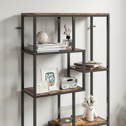 Industrial Bookcase 7-Tier Bookshelf Shelving Unit Rustic Brown Black