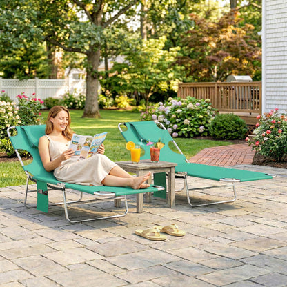 2 Sun Loungers with Reading Hole, Folding Garden Lounger, Green