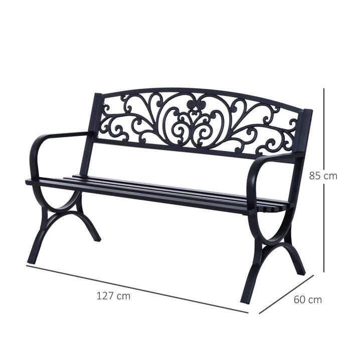 2 Seater Metal Garden Bench Garden Park Porch Chair Outdoor Patio Loveseat Seat Black