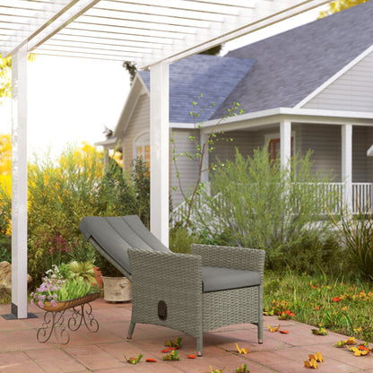 Rattan Garden Recliner Chair with Adjustable Backrest, Grey