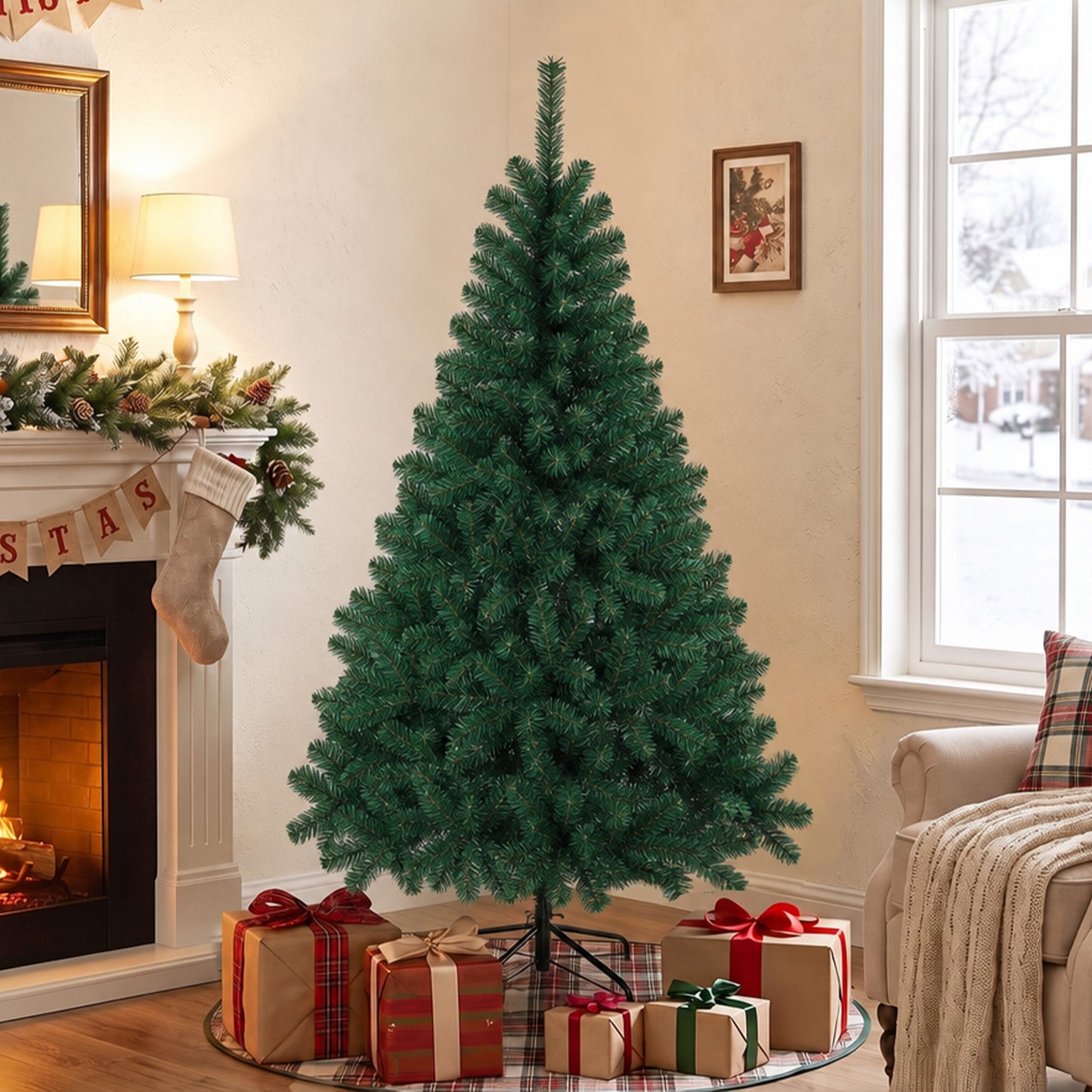 Artificial Christmas Tree with Hinged Design, 150cm Fir Tree