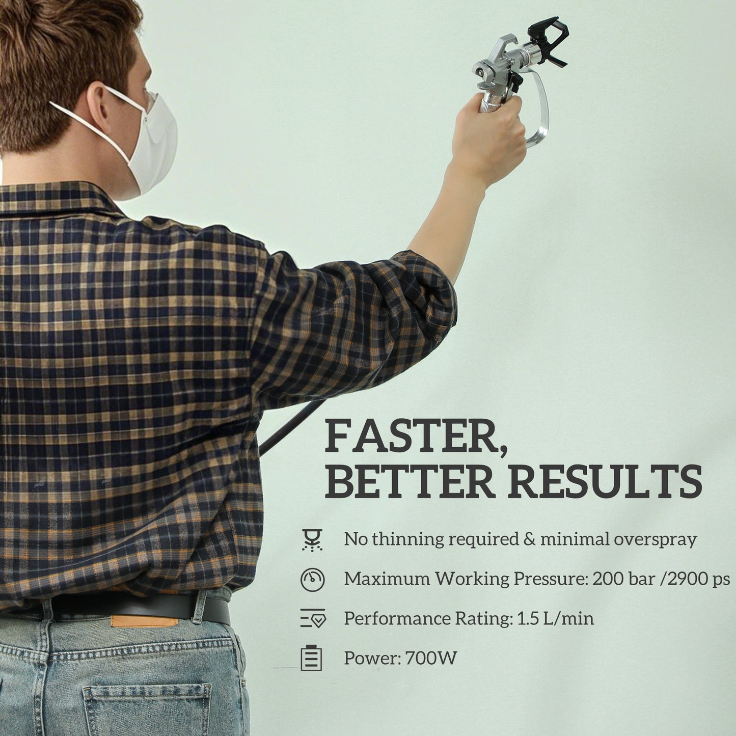 Airless Paint Sprayer, Wall Spray Gun for DIY Painting, 200 Bar